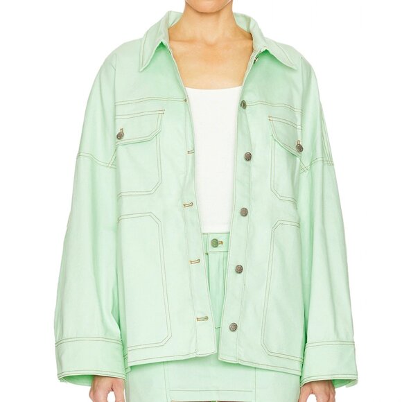 Revolve‎ BY.DYLN Jerome Denim Jacket in Mint Green Size S NWOT - Picture 1 of 9